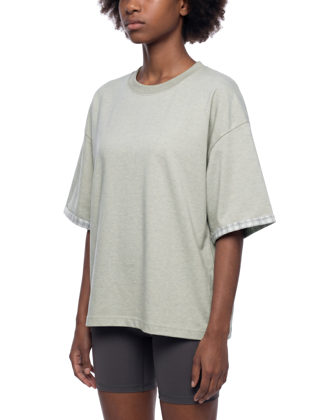 Unisex Boxy Plaid-Lined Double-Face T-Shirt