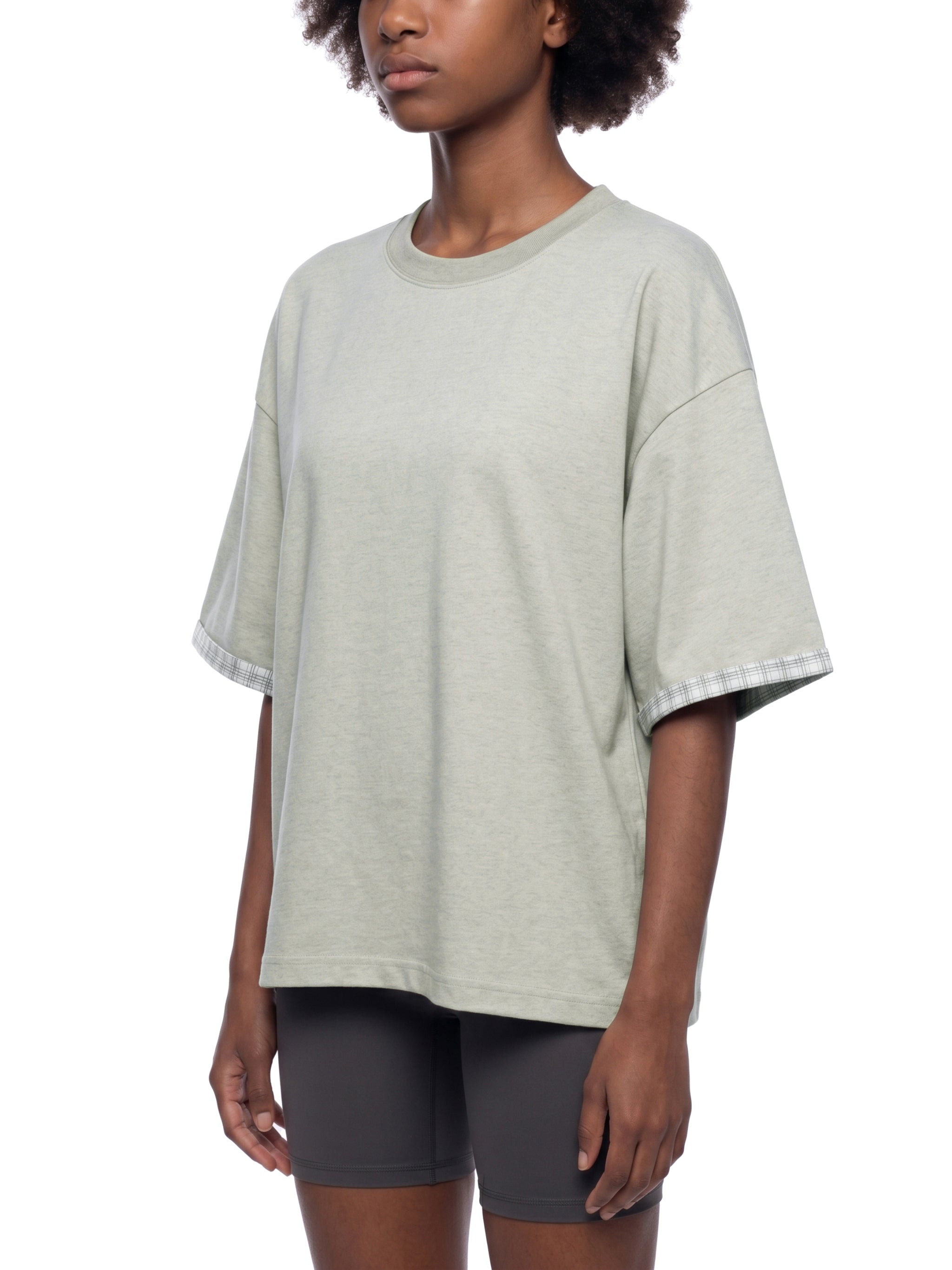 Unisex Boxy Plaid-Lined Double-Face T-Shirt