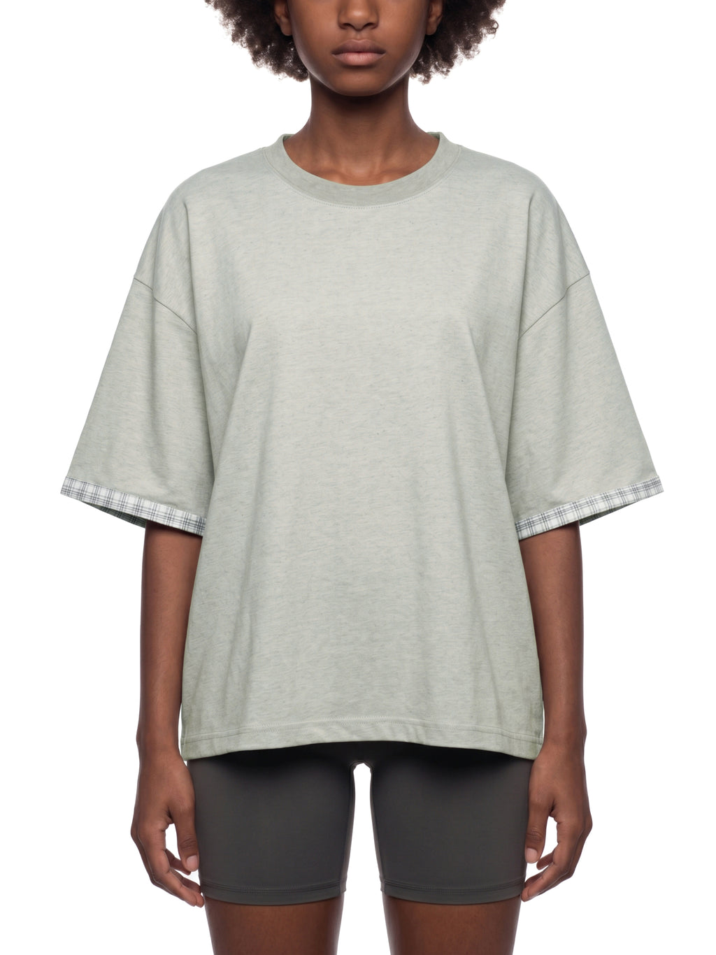 Unisex Boxy Plaid-Lined Double-Face T-Shirt