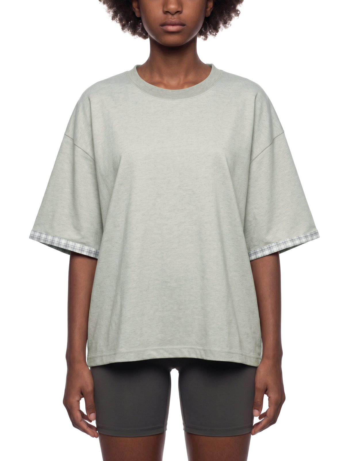 Unisex Boxy Plaid-Lined Double-Face T-Shirt