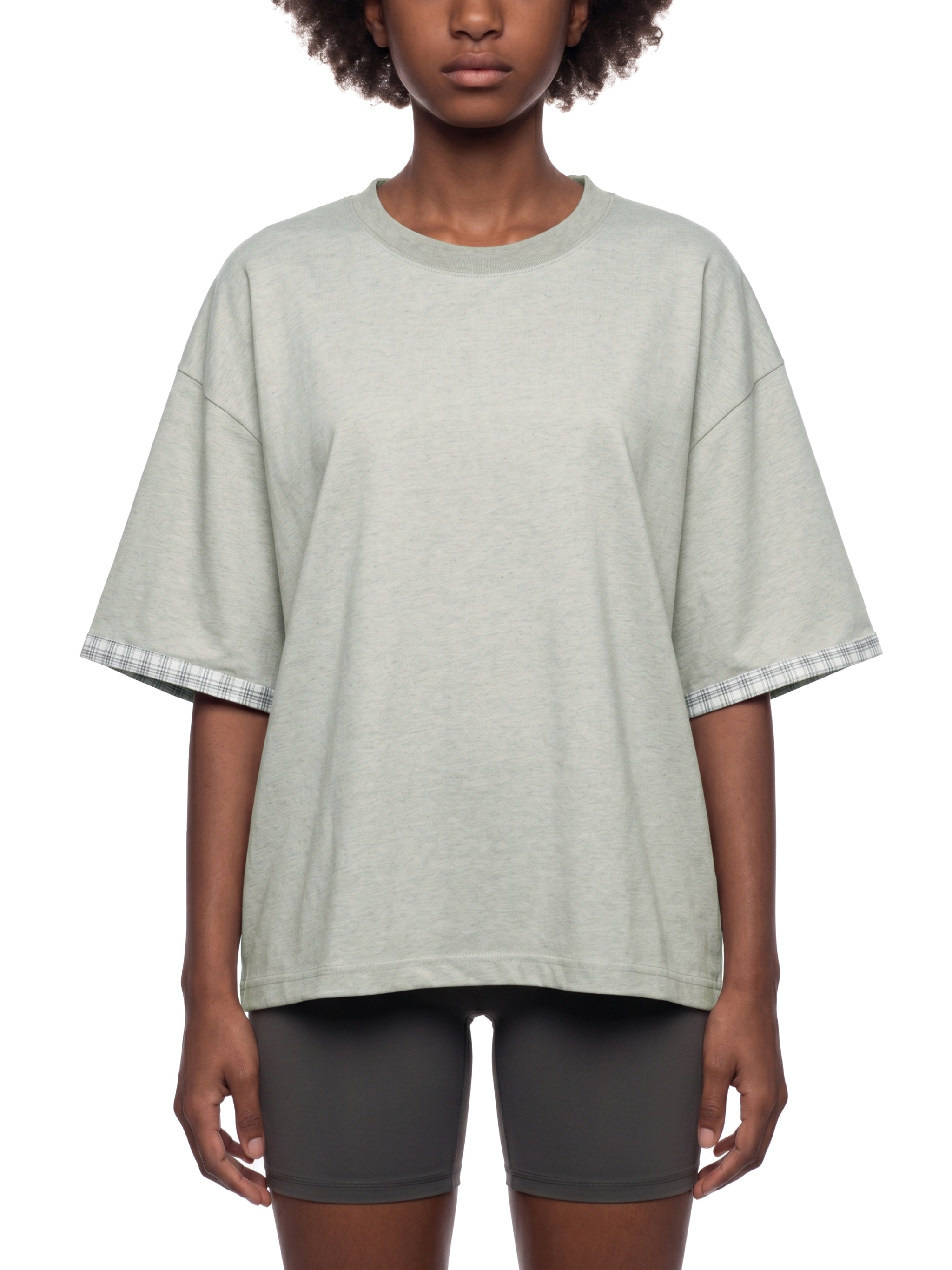Unisex Boxy Plaid-Lined Double-Face T-Shirt