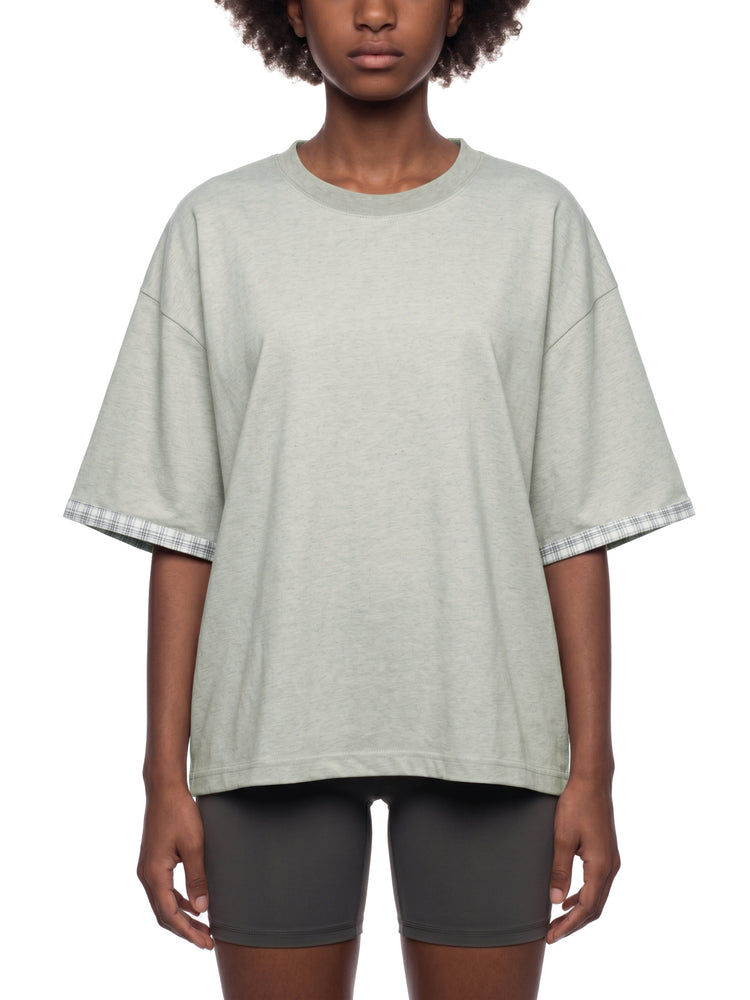 Unisex Boxy Plaid-Lined Double-Face T-Shirt