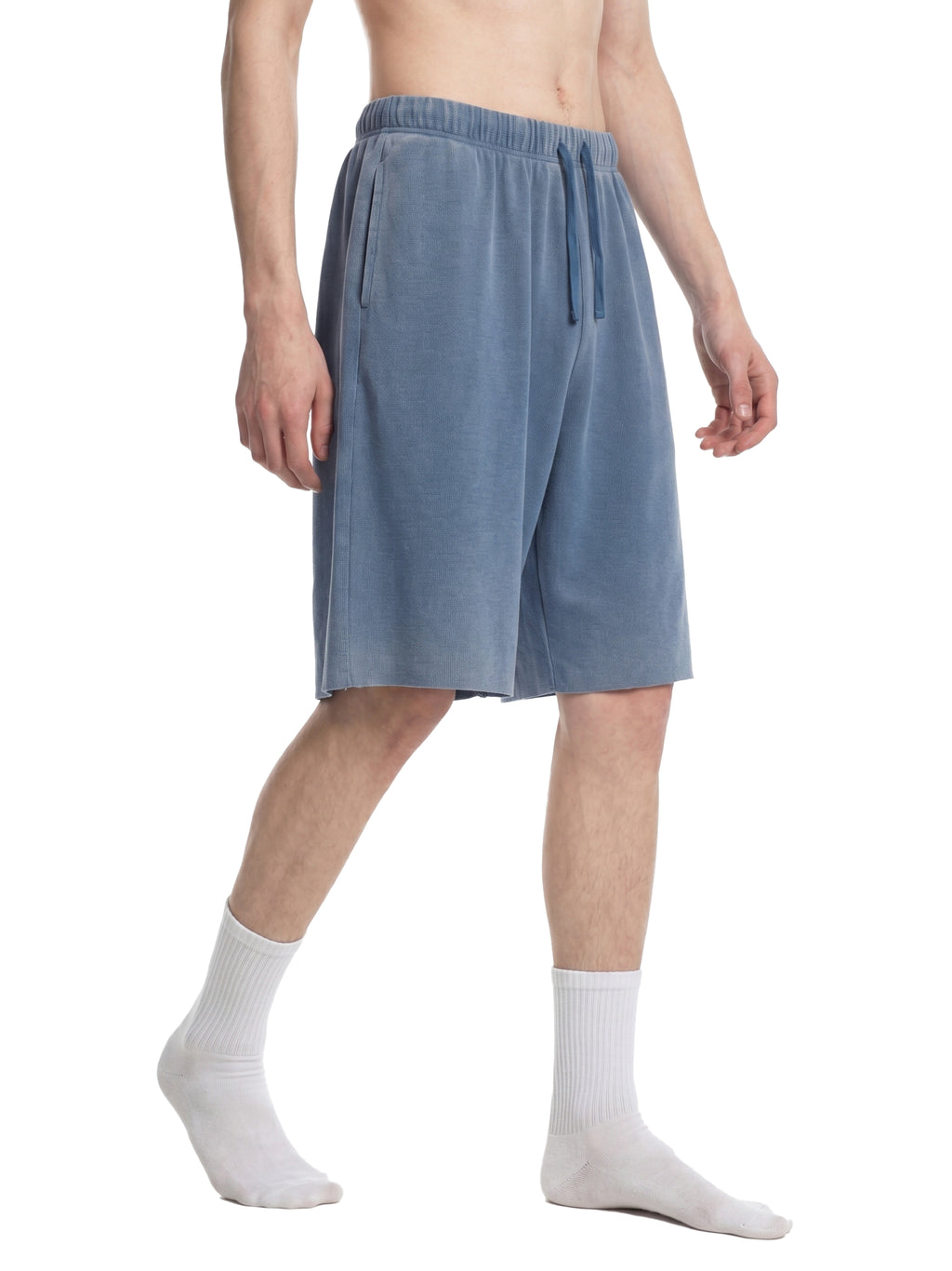 Unisex Vintage Wash Sunfade Waffle Raw Hem Shorts