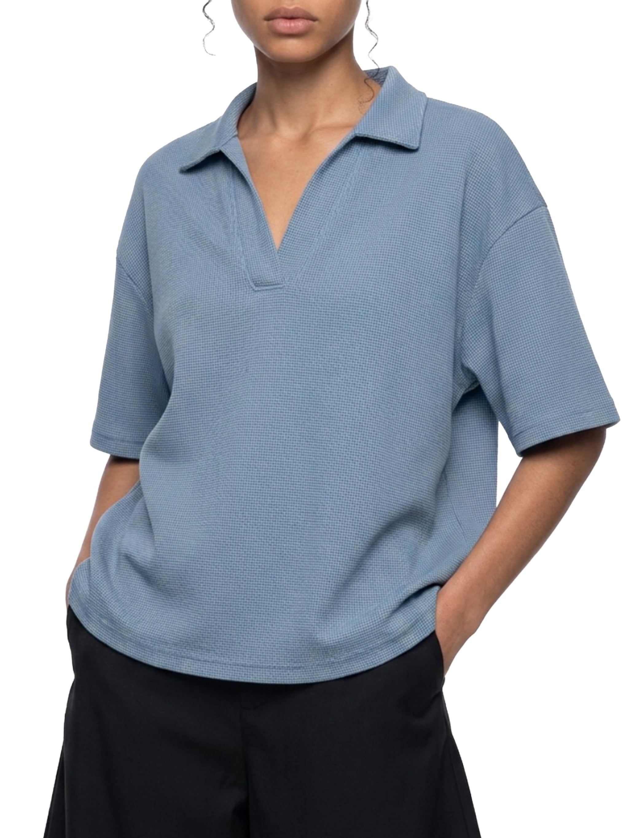 Unisex Vintage Wash Waffle Boxy Polo Shirt